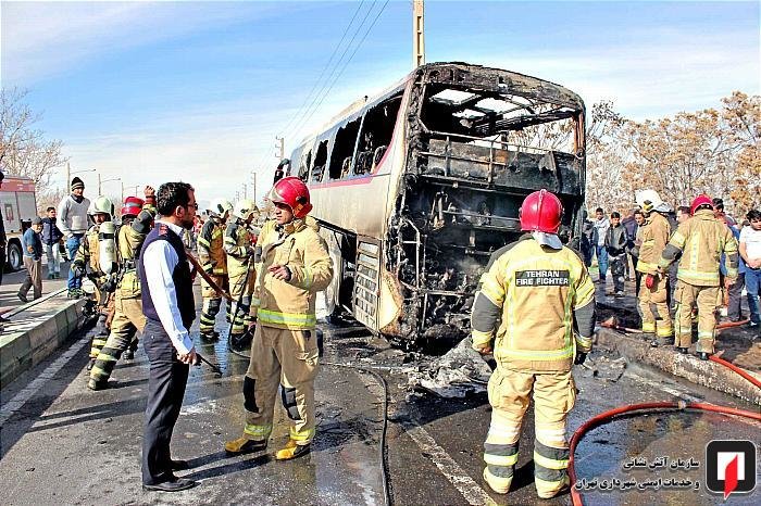 تصاویر | آتش‌سوزی اتوبوس بین شهری در جنوب تهران