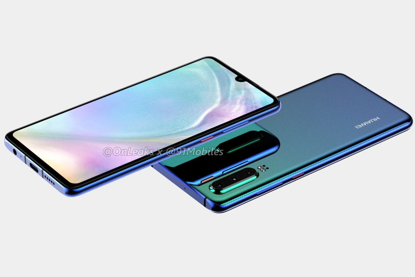 رندر هوآوی پی ۳۰ (Huawei P30) با دوربین سه گانه، حسگر اثرانگشت یکپارچه با نمایشگر و جک ۳.۵ میلی متری صدا منتشر شد